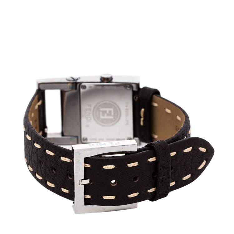 Pre Owned Fendi Brown Stainless Leather Diamond 5200L Women's Wristwatch 23 mm