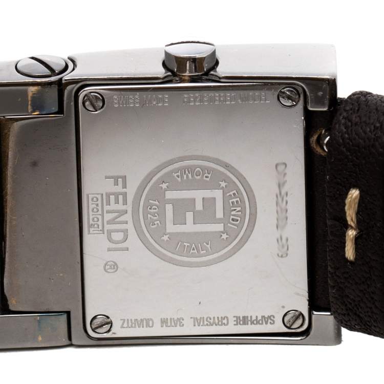 Pre Owned Fendi Brown Stainless Leather Diamond 5200L Women's Wristwatch 23 mm