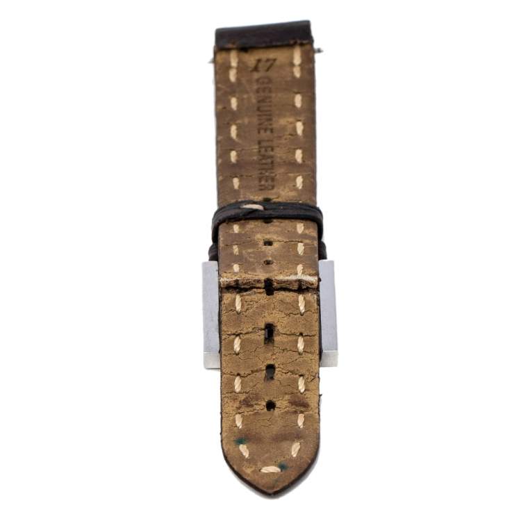 Pre Owned Fendi Brown Stainless Leather Diamond 5200L Women's Wristwatch 23 mm
