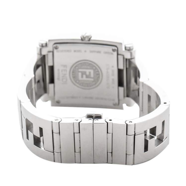 Pre Owned Fendi Silver White Stainless Steel Quadro 6000G Women's Wristwatch 30 mm