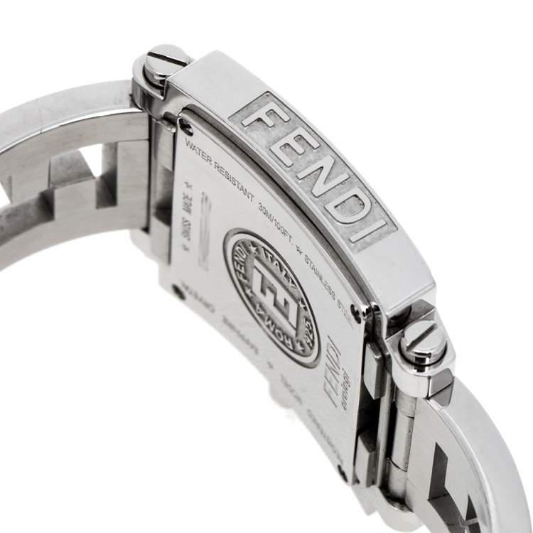 Pre Owned Fendi Silver White Stainless Steel Quadro 6000G Women's Wristwatch 30 mm