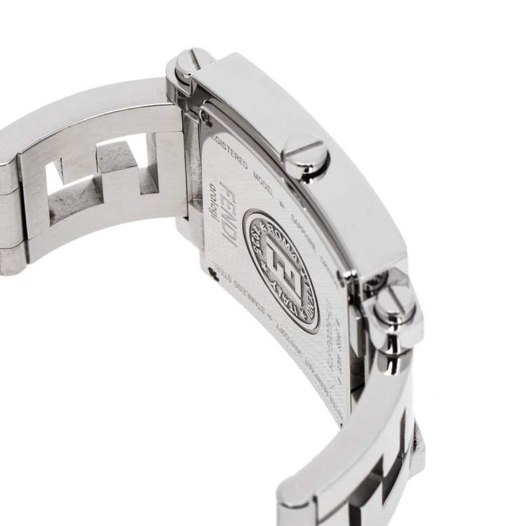 Pre Owned Fendi Silver White Stainless Steel Quadro 6000G Women's Wristwatch 30 mm