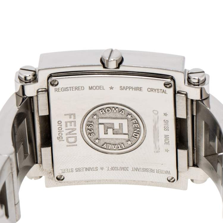 Pre Owned Fendi Silver White Stainless Steel Quadro 6000G Women's Wristwatch 30 mm