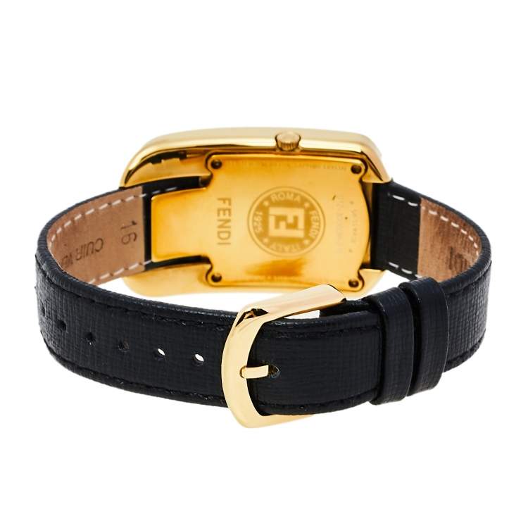Pre Owned  Fendi Black Gold Plated Stainless Steel Leather Chameleon 30000M Women's Wristwatch 29 mm