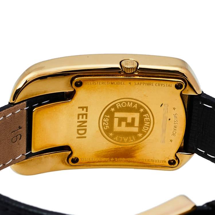 Pre Owned  Fendi Black Gold Plated Stainless Steel Leather Chameleon 30000M Women's Wristwatch 29 mm