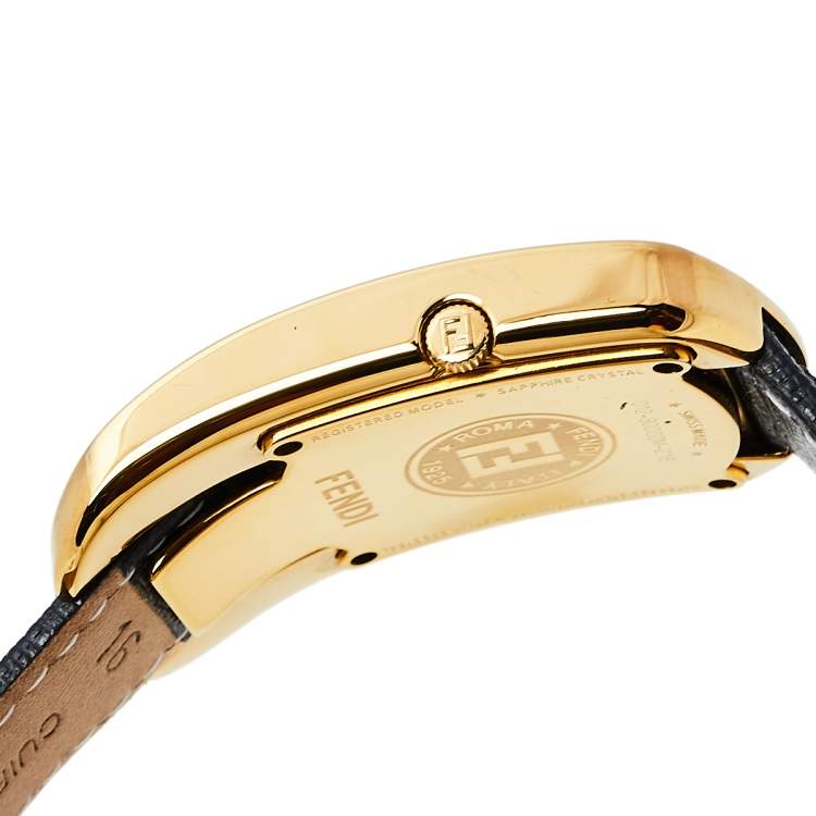 Pre Owned  Fendi Black Gold Plated Stainless Steel Leather Chameleon 30000M Women's Wristwatch 29 mm