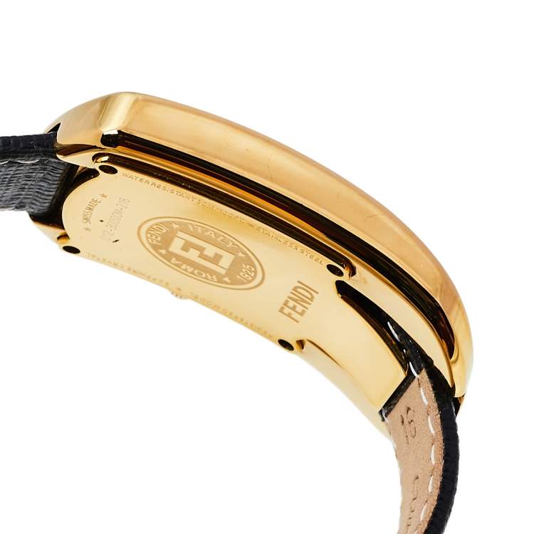 Pre Owned  Fendi Black Gold Plated Stainless Steel Leather Chameleon 30000M Women's Wristwatch 29 mm