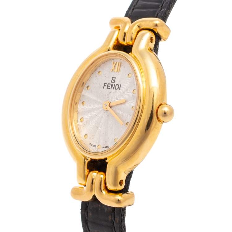Pre Owned Fendi White Gold Plated Stainless Steel 640L Women's Wristwatch 24 mm