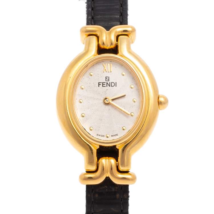 Pre Owned Fendi White Gold Plated Stainless Steel 640L Women's Wristwatch 24 mm