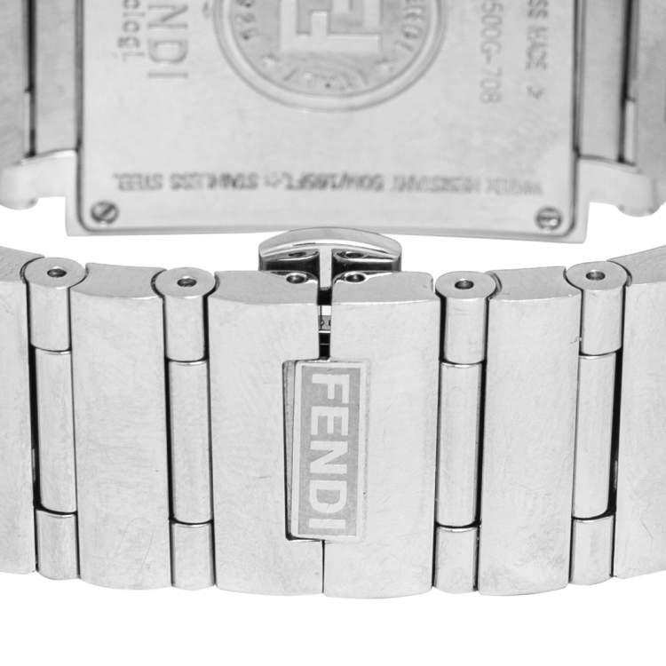 Pre Owned Fendi Mother of Pearl Stainless Steel Quadro 60500G Women's Wristwatch 33 mm 