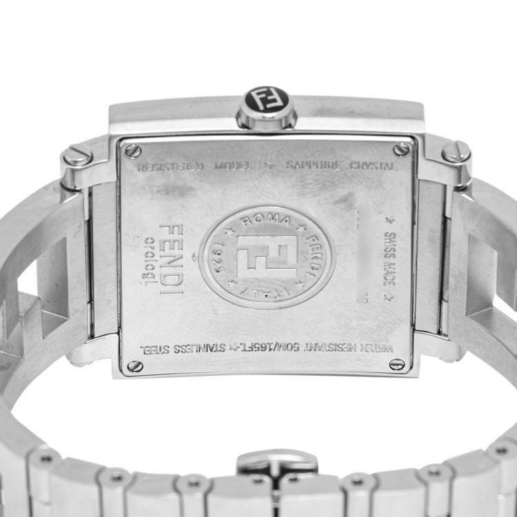 Pre Owned Fendi Mother of Pearl Stainless Steel Quadro 60500G Women's Wristwatch 33 mm 