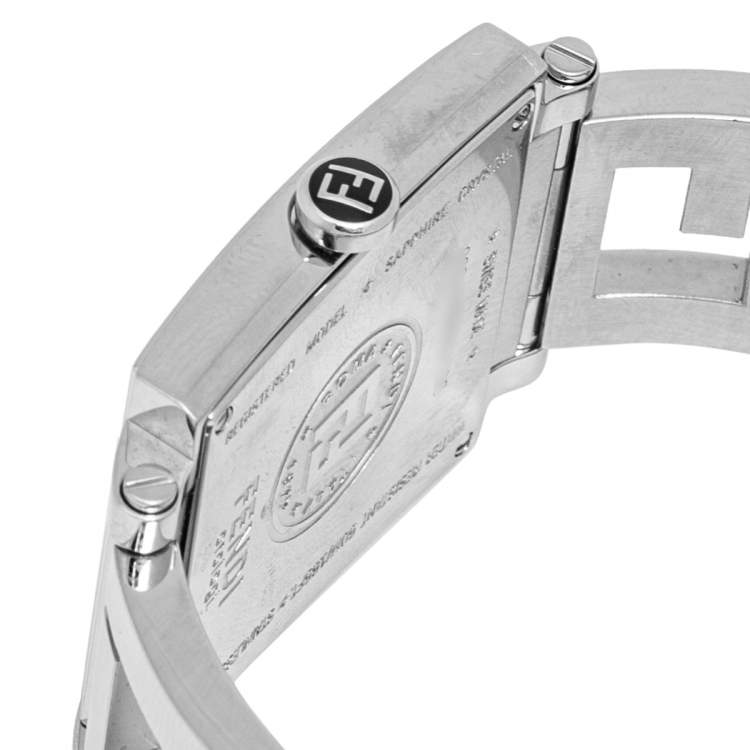 Pre Owned Fendi Mother of Pearl Stainless Steel Quadro 60500G Women's Wristwatch 33 mm 