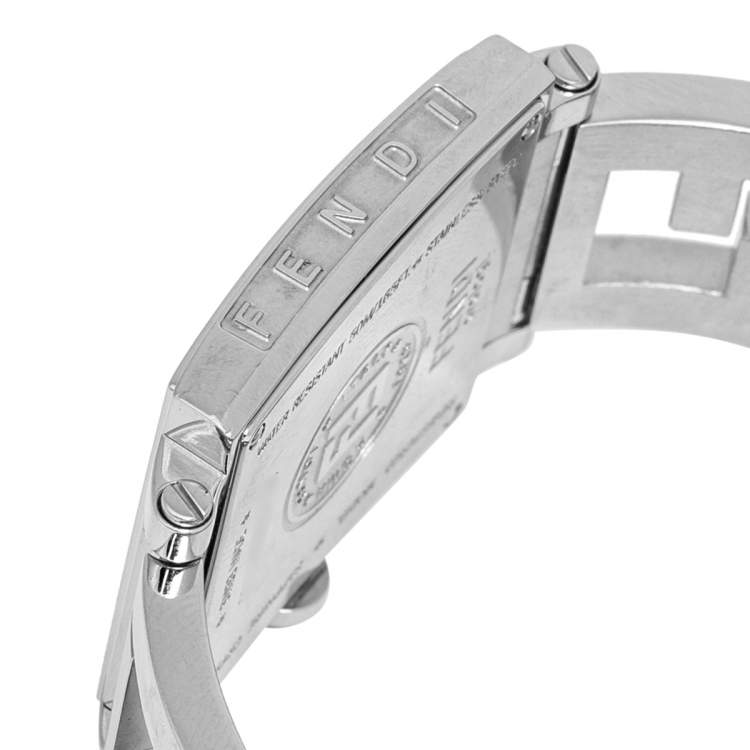 Pre Owned Fendi Mother of Pearl Stainless Steel Quadro 60500G Women's Wristwatch 33 mm 