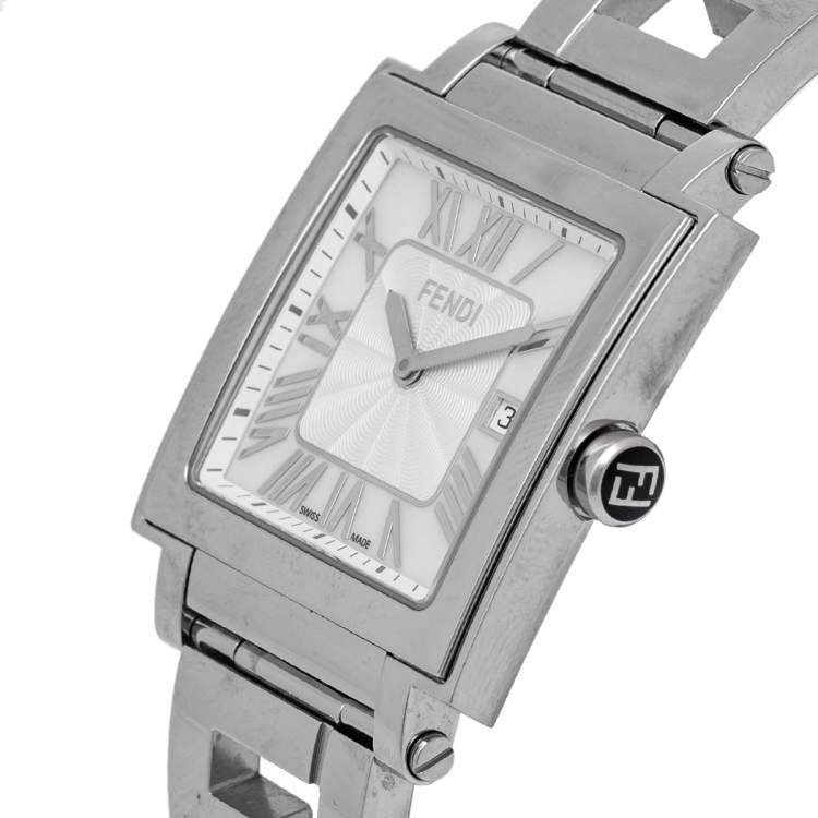 Pre Owned Fendi Mother of Pearl Stainless Steel Quadro 60500G Women's Wristwatch 33 mm 