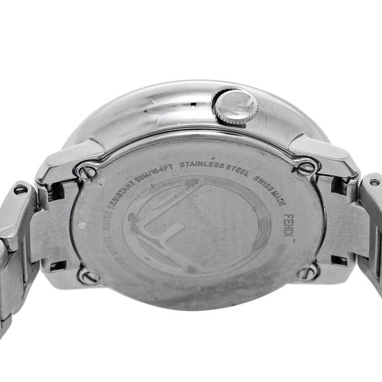 Pre Owned Fendi White Stainless Steel Diamonds Runaway 71000S Women's Wristwatch 28 mm