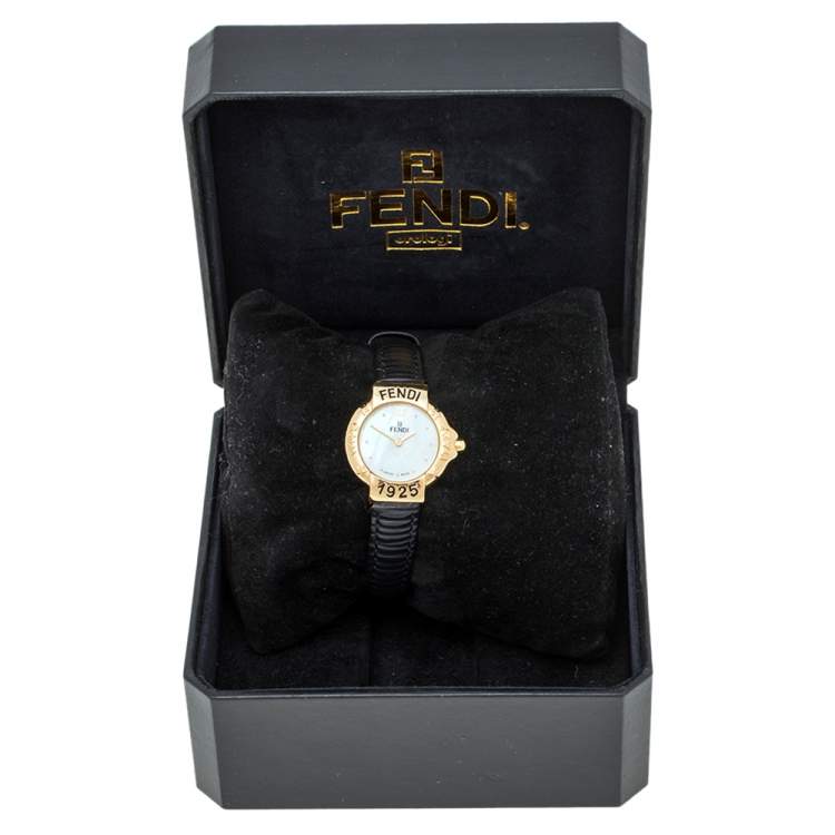 Pre Owned Fendi Mother of Pearl Gold Plated Stainless Steel 430L Women's Wristwatch 25 mm