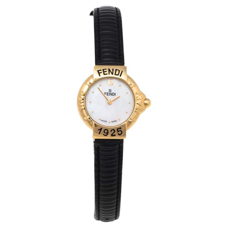 Pre Owned Fendi Mother of Pearl Gold Plated Stainless Steel 430L Women's Wristwatch 25 mm
