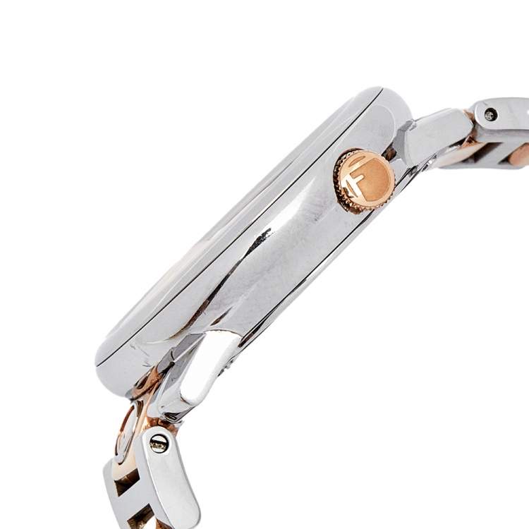 Pre Owned Fendi White Two Tone Stainless Steel Runaway FOW802A2YL Women's Wristwatch 28 mm