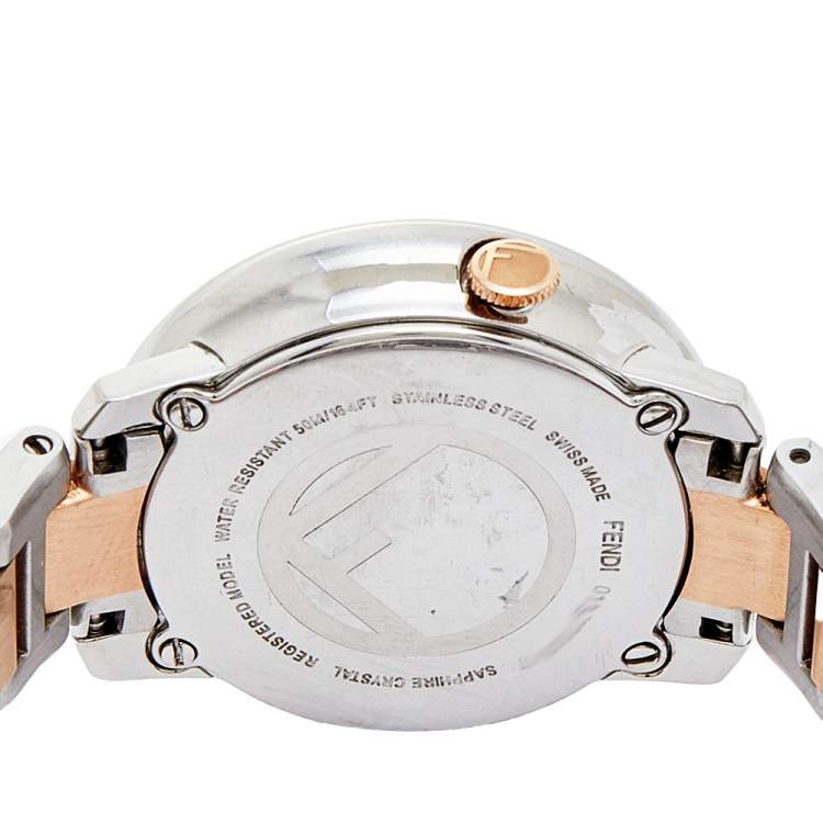 Pre Owned Fendi White Two Tone Stainless Steel Runaway FOW802A2YL Women's Wristwatch 28 mm