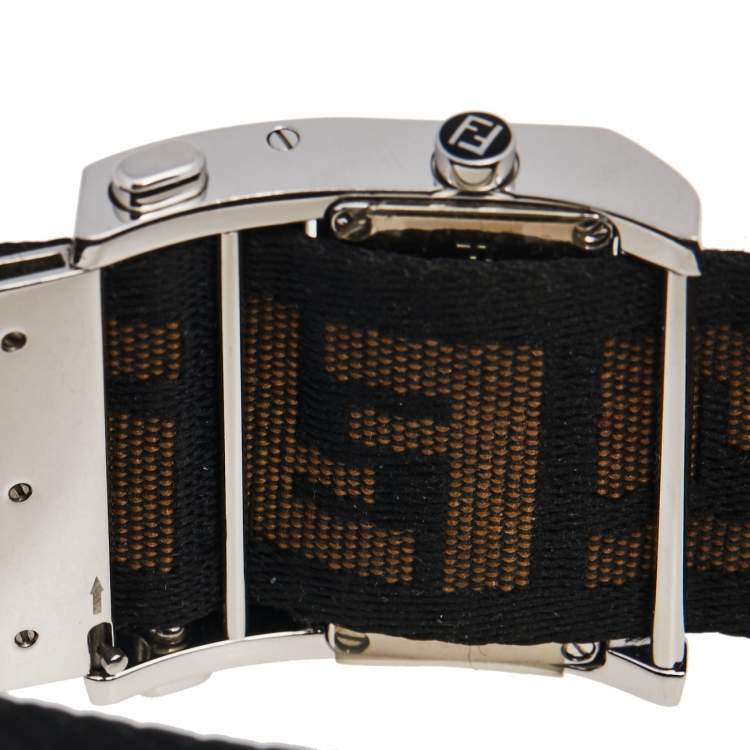 Pre Owned Fendi White Stainless Steel Canvas Zip Code 1120L Women's Wristwatch 38 mm