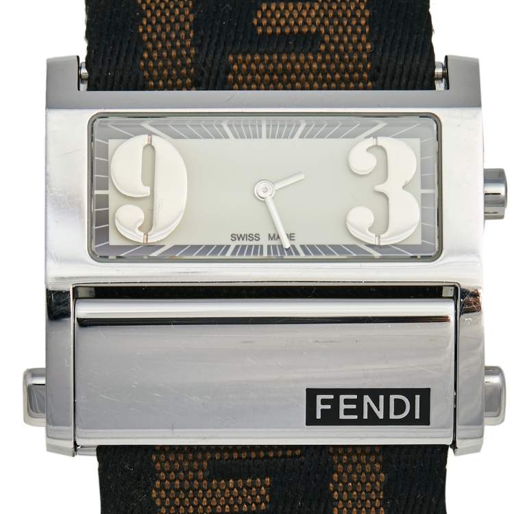 Pre Owned Fendi White Stainless Steel Canvas Zip Code 1120L Women's Wristwatch 38 mm