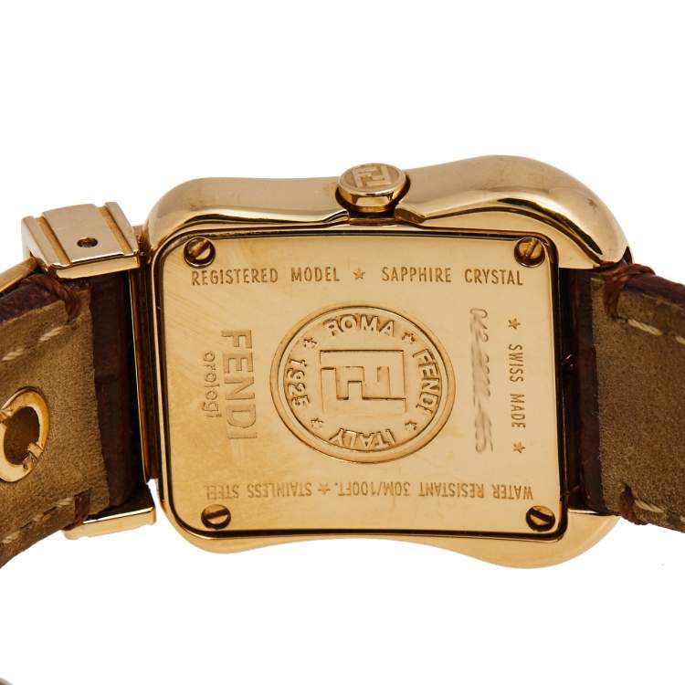 Pre Owned Fendi Mother of Pearl Gold Plated Stainless Leather Steel B.Fendi 3800L Women's Wristwatch 23 mm