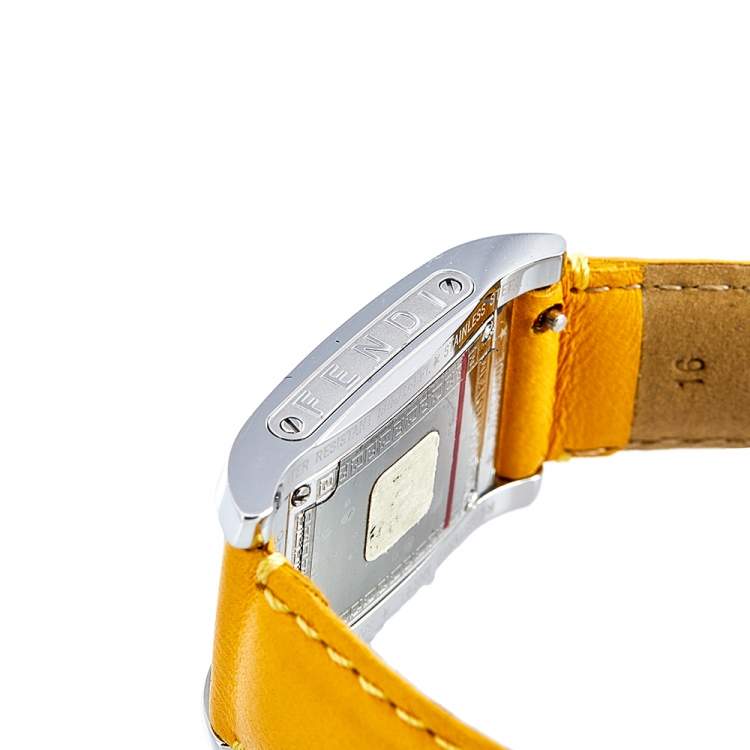 Pre Owned Fendi Mother of Pearl Leather Stainless Steel 7100L Women's Wristwatch 21 MM