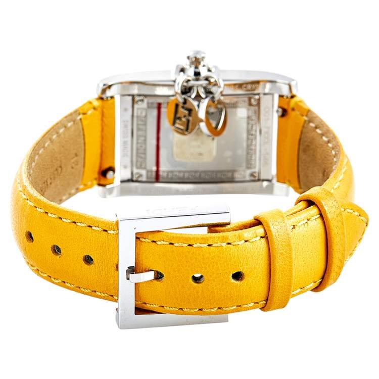 Pre Owned Fendi Mother of Pearl Leather Stainless Steel 7100L Women's Wristwatch 21 MM
