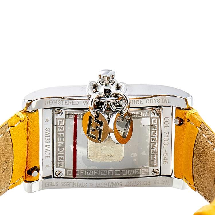 Pre Owned Fendi Mother of Pearl Leather Stainless Steel 7100L Women's Wristwatch 21 MM