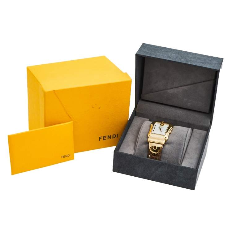 Pre Owned Fendi Mother of Pearl Gold Plated Stainless Steel Leather B.Fendi 3800G Women's Wristwatch 33 mm