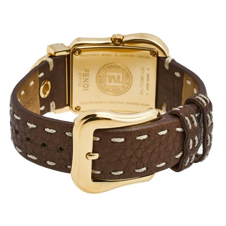 Pre Owned Fendi Mother of Pearl Gold Plated Stainless Steel Leather B.Fendi 3800G Women's Wristwatch 33 mm