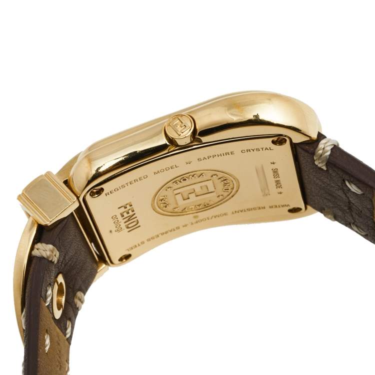 Pre Owned Fendi Mother of Pearl Gold Plated Stainless Steel Leather B.Fendi 3800G Women's Wristwatch 33 mm