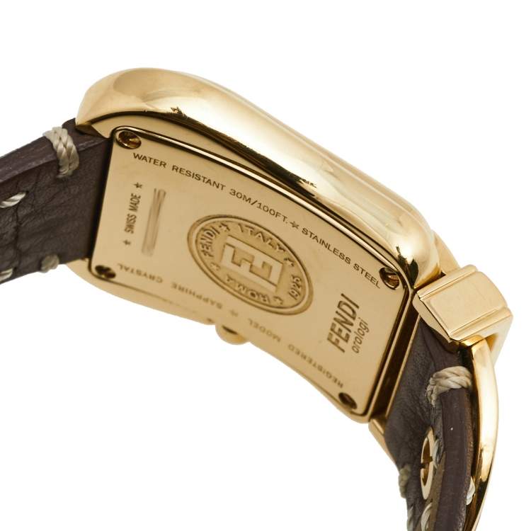 Pre Owned Fendi Mother of Pearl Gold Plated Stainless Steel Leather B.Fendi 3800G Women's Wristwatch 33 mm