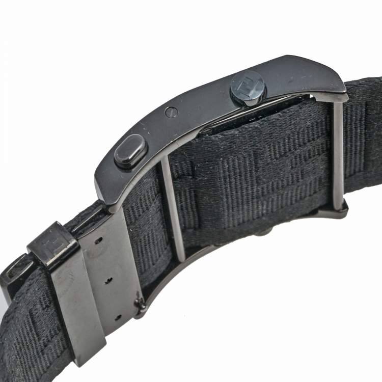 Pre Owned Fendi Black Ion-Plated Stainless Steel Canvas Zip Code 1170G Women's Wristwatch 45.50 mm
