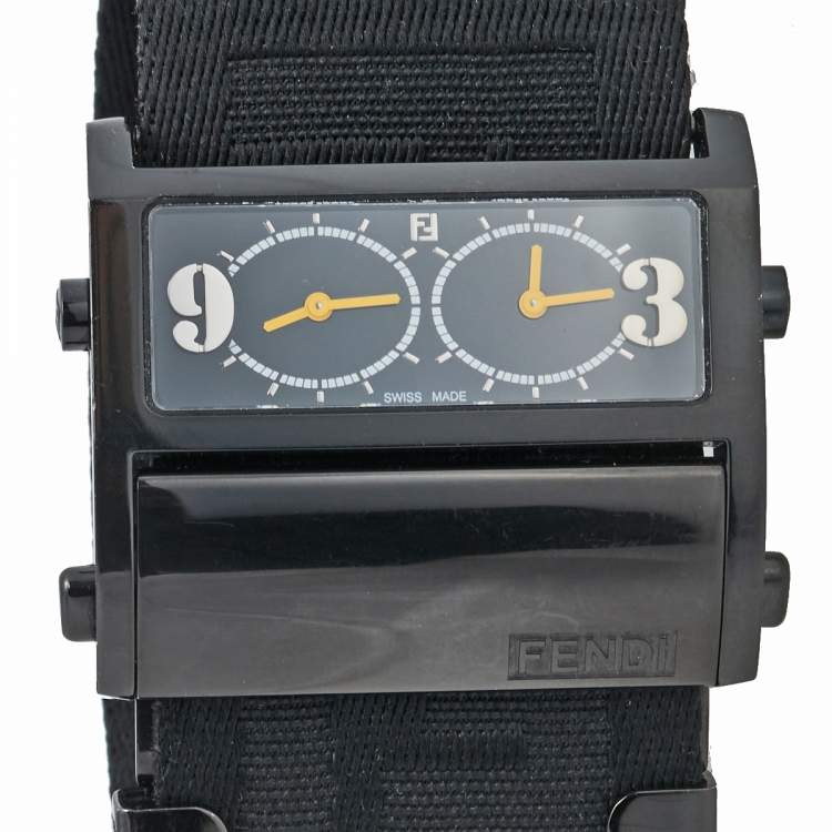 Pre Owned Fendi Black Ion-Plated Stainless Steel Canvas Zip Code 1170G Women's Wristwatch 45.50 mm