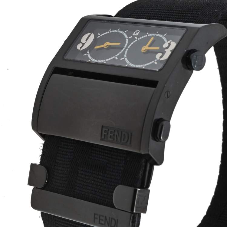 Pre Owned Fendi Black Ion-Plated Stainless Steel Canvas Zip Code 1170G Women's Wristwatch 45.50 mm