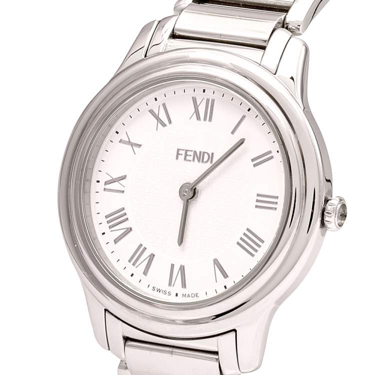 Pre Owned Fendi White Stainless Steel Classico 25000M Women's Wristwatch 32 mm