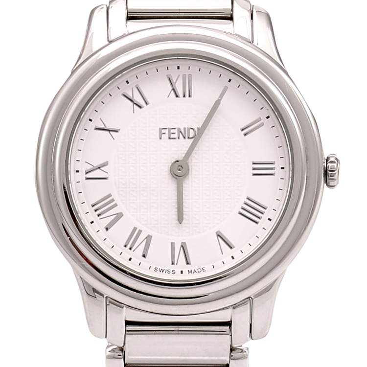 Pre Owned Fendi White Stainless Steel Classico 25000M Women's Wristwatch 32 mm
