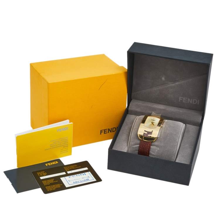 Pre Owned Fendi Yellow Gold Plated Steel Leather Chameleon 30000M Women's Wristwatch 29 mm