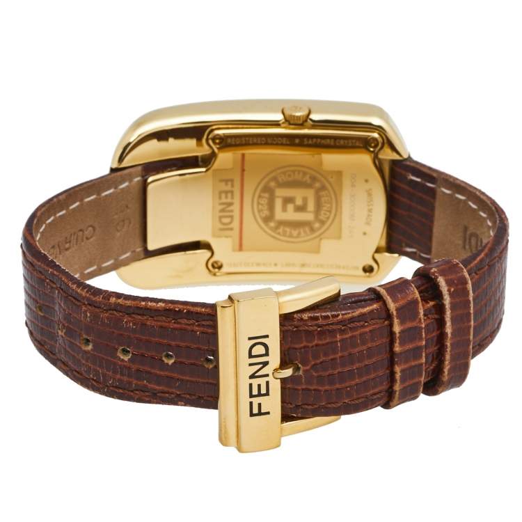 Pre Owned Fendi Yellow Gold Plated Steel Leather Chameleon 30000M Women's Wristwatch 29 mm