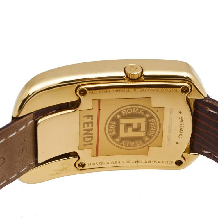 Pre Owned Fendi Yellow Gold Plated Steel Leather Chameleon 30000M Women's Wristwatch 29 mm