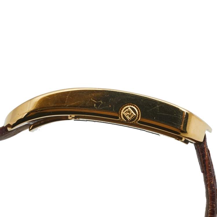 Pre Owned Fendi Yellow Gold Plated Steel Leather Chameleon 30000M Women's Wristwatch 29 mm
