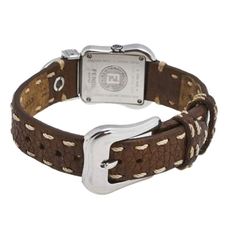 Pre Owned Fendi Mother of Pearl Stainless Steel Leather B.Fendi 3800L Women's Wristwatch 18 mm