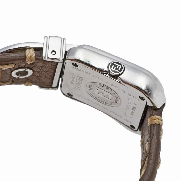 Pre Owned Fendi Mother of Pearl Stainless Steel Leather B.Fendi 3800L Women's Wristwatch 18 mm