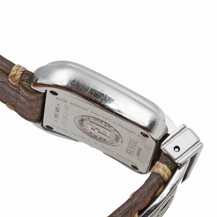 Pre Owned Fendi Mother of Pearl Stainless Steel Leather B.Fendi 3800L Women's Wristwatch 18 mm