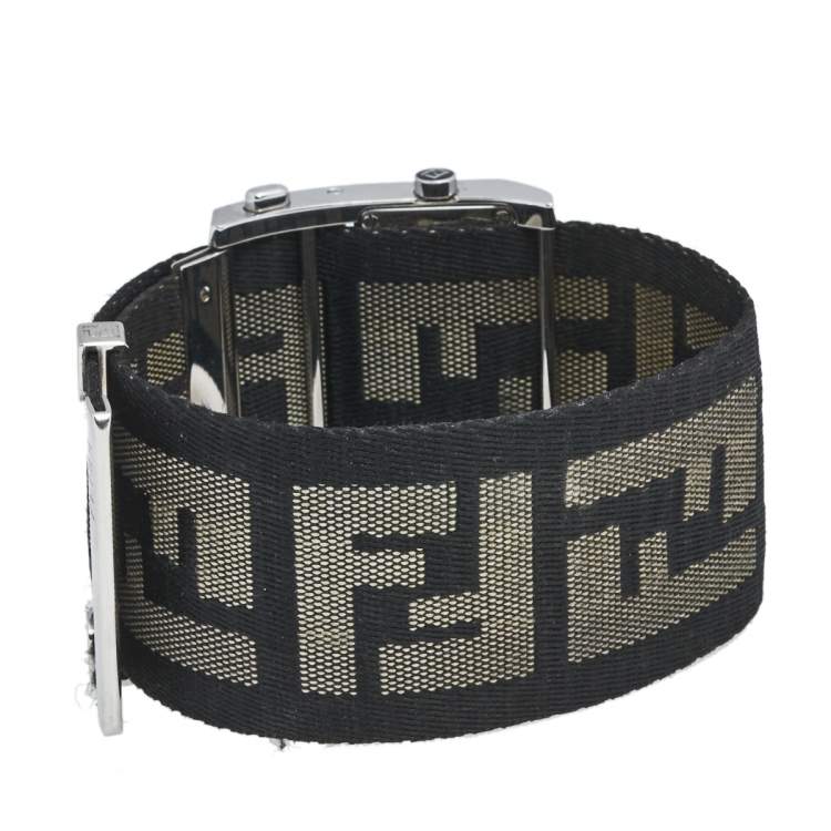 Pre Owned Fendi Black Stainless Steel Canvas Diamond Zip Code 1120G Women's Wristwatch 45 mm