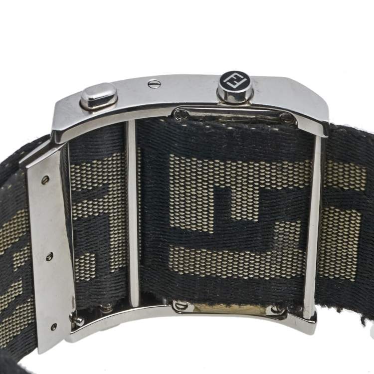 Pre Owned Fendi Black Stainless Steel Canvas Diamond Zip Code 1120G Women's Wristwatch 45 mm