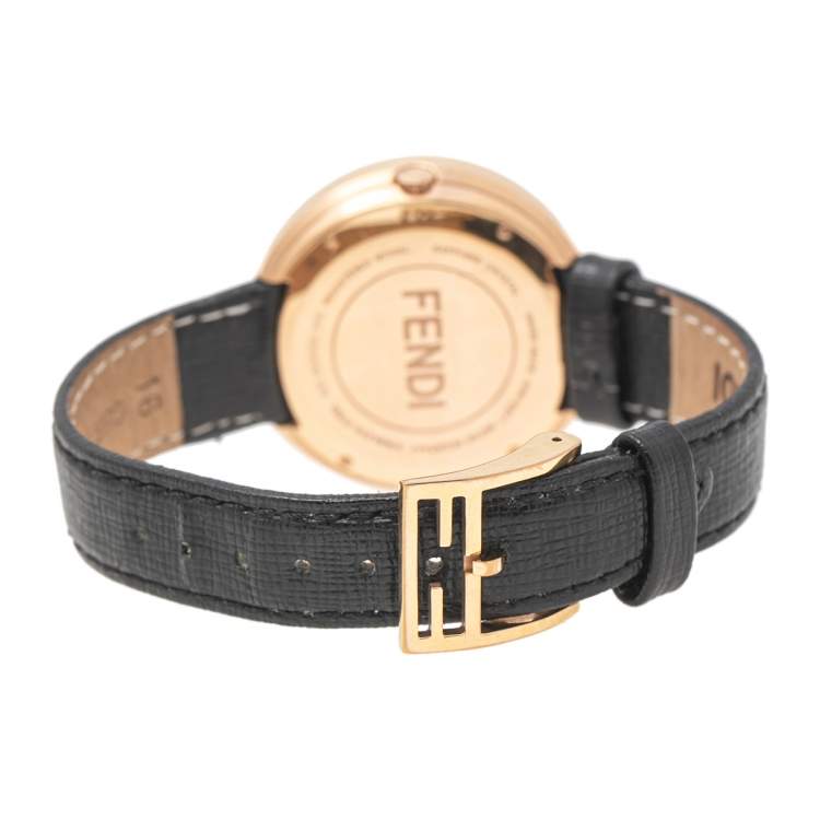 Pre Owned Fendi Black Rose Gold Plated Stainless Steel Leather My Way 35000M Women's Wristwatch 36 mm