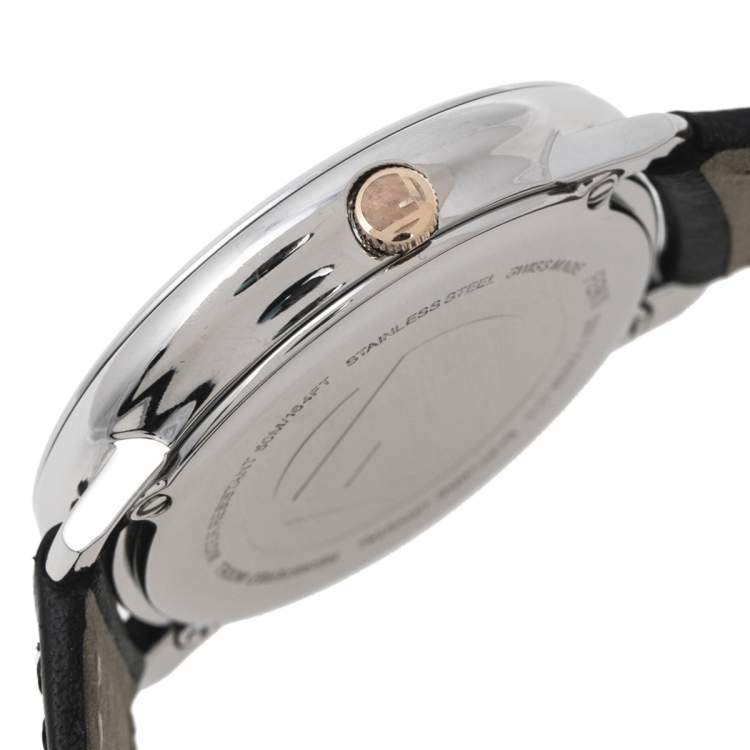 Pre Owned Fendi Black Two-Tone Stainless Steel Leather Run Away 71000M Women's Wristwatch 36 mm