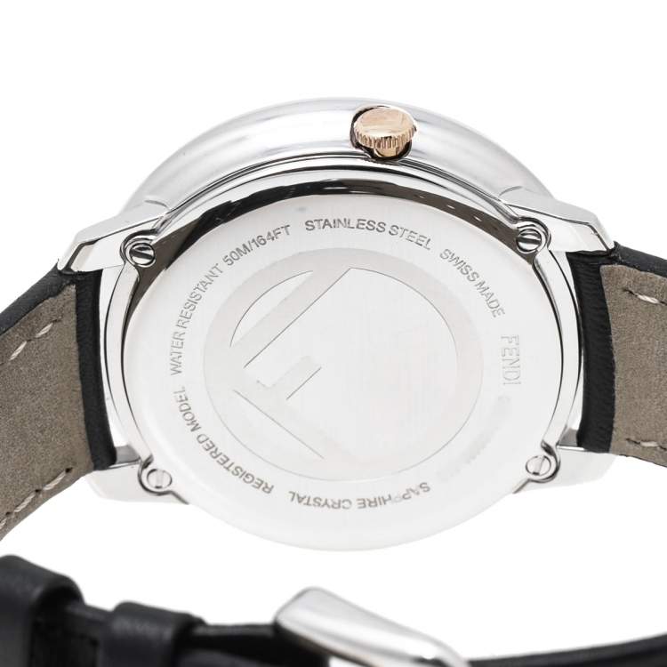 Pre Owned Fendi Black Two-Tone Stainless Steel Leather Run Away 71000M Women's Wristwatch 36 mm